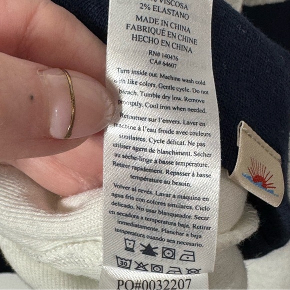 Faherty Beach Fleece Ringer Sweatshirt Top Women Navy/White Organic Cotton Large - Picture 9 of 10